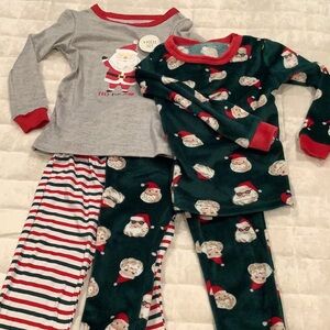 Kids Holiday Santa Pajama Set - Green, Gray, Red Trim